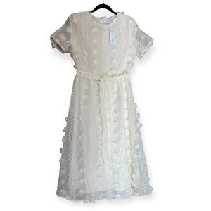 Baltic Born womens ivory white cream short sleeve midi dress size small NWT new